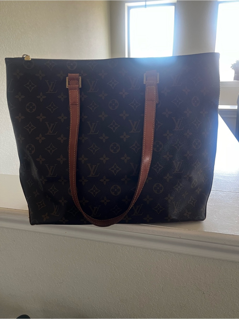 Louis Vuitton Monogram Canvas Brown Tote with Tan Leather Straps